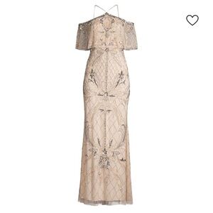 Aidan Mattox Beige Embellished Maxi Dress